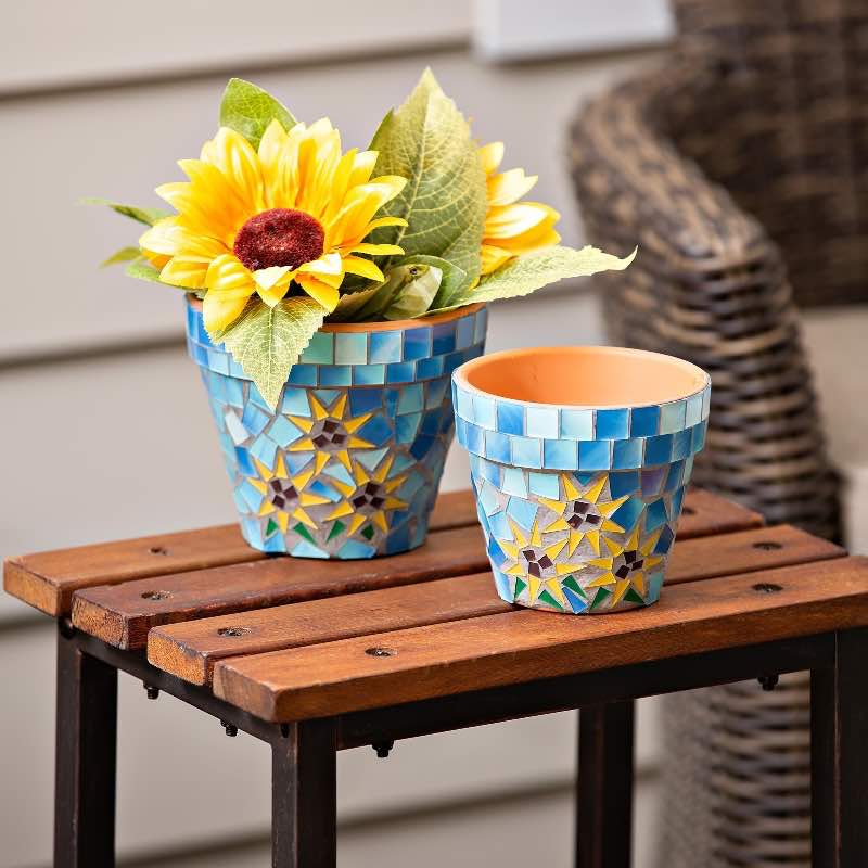 Sunflower Mosaic Cachepots (set of 2)